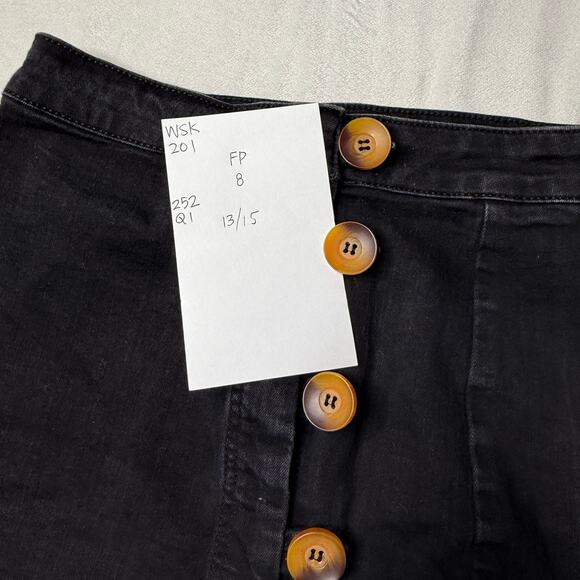 Free People Denim Skirt Women's 8 Black Wash Wooden Button Front - Picture 3 of 6